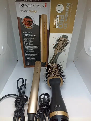 COMBO PLANCHA + CEPILLO SECADOR KERATIN 3D PRO
